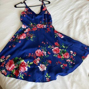 Cobalt Blue Floral Print Skater Dress